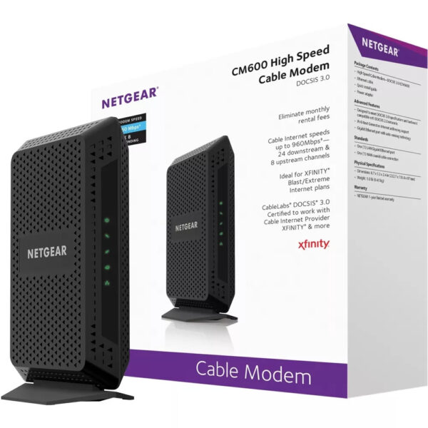 Netgear High Speed Cable Modem – 1 x Network (RJ-45) – 960 Mbit/s Broadband – Gigabit Ethernet – Desktop
