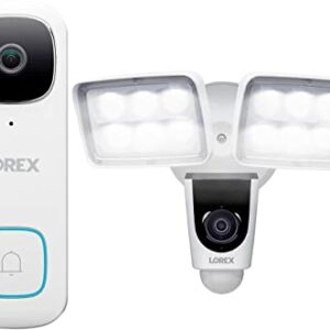 Lorex 2K QHD 2-Way Audio Wired Video Doorbell, Bundle with Lorex V261LCD-E 2MP Wi-Fi Floodlight Camera