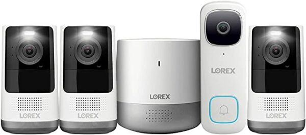 Lorex 2K Wire-Free, Battery-Operated Security System (3-Cameras) with 2K QHD Wi-Fi Video Doorbell