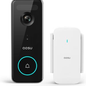 Doorbell Camera Wireless, aosu 5MP Ultra HD, No Monthly Fee, Triple Motion Detection Video Doorbell with Homebase, Enhanced (2.4/5 GHz) WiFi, 180-Day Battery Life, Work with Alexa & Google Assistant