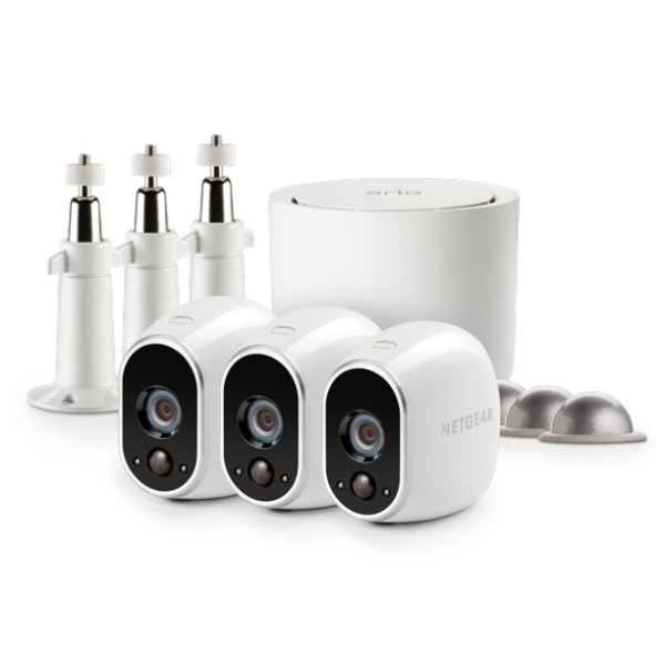 Arlo 720P HD Security Camera System VMS3330W - 3 Wire-Free Cameras with 3 Additional Wall Mounts and 3 Outdoor Mounts, Indoor/Outdoor, Night Vision, Motion Detection