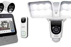 Lorex Smart Home Security Center (64GB) with 2 x 1080p HD Smart Indoor/Outdoor Wi-Fi Cameras with Person/Vehicle Detection, 1080p Wi-Fi Dual Floodlight Camera, and 2K Wi-Fi Video Doorbell