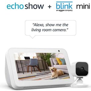 Echo Show 5 Sandstone with Blink Mini Indoor Smart Security Camera, 1080 HD with Motion Detection
