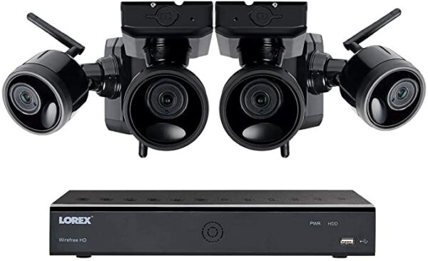 Lorex Wire Free Camera System, 6 Channel DVR, 4 Rechargeable Wire Free Cameras, 95' Night Vision, 2-Way Audio Speaker-Mic