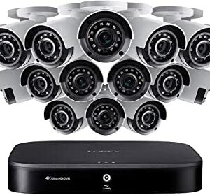 Lorex Weatherproof Indoor/Outdoor Home Wired Surveillance Security System,16 x 4K Ultra HD Cameras w/Night Vision,Advanced Motion Detection & Smart Home Compatibility–Incl.3TB 16 Ch. 4K DVR New Record