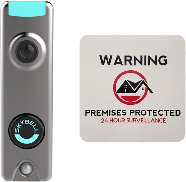 Generic Skybell Trim II Pro Silver Wi-Fi Video Doorbell Camera Bundled with 4 inch Warning Sticker (TR04400SL)