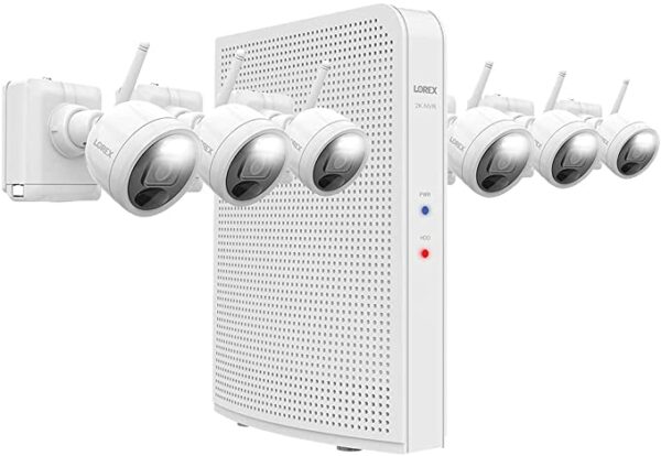 Lorex 2K Wire-Free System with 6 Battery-Operated Active Deterrence Cameras and Person Detection