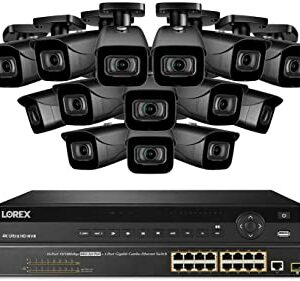 Lorex NC4K8-3216BB 32 Channel 4K Surveillance System with N882A38B 8TB 4K Fusion NVR, 16 Port ACCLPS263B POE Switch and 16 E841CAB 8MP Bullet Cameras