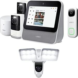 Lorex Smart Home Security Center with Two 2K Wire-Free Battery-Operated Indoor/Outdoor Cameras, 2K WiFi Video Doorbell, and 1080P WiFi Video Floodlight