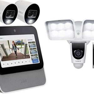 Lorex Smart Home Security Center (64GB) with 2 x 1080p HD Smart Indoor/Outdoor Wi-Fi Cameras with Color Night Vision, 1080p Wi-Fi Dual Floodlight Camera, and 1080p Wi-Fi Video Doorbell