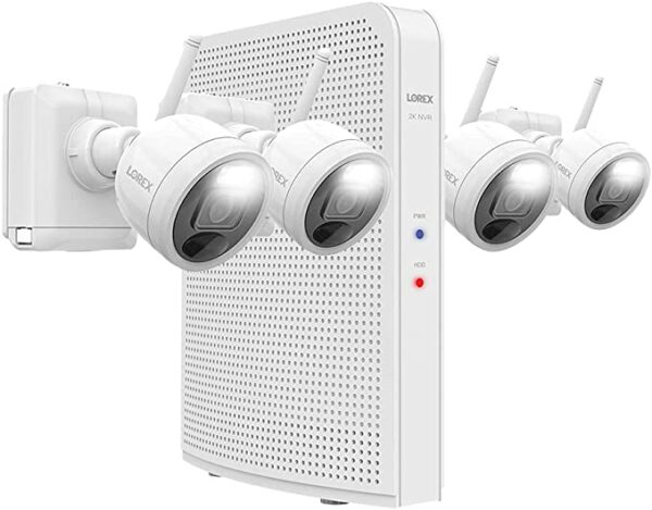 Lorex 2K Wire-Free System with 4 Battery-Operated Active Deterrence Cameras and Person Detection