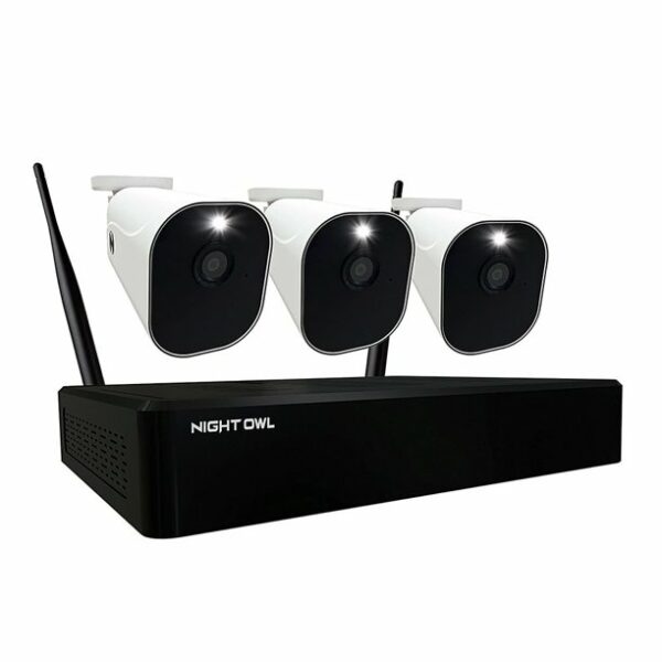 Night Owl - 10 Channel Wi-Fi NVR with (3) 1080p Wire Free Expandable Battery Powered Spotlight Cameras and 1TB Hard Drive - White