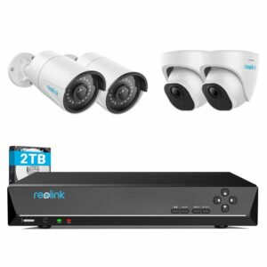 Reolink 8CH 5MP POE Home Security POE Camera System, 4pcs Wired 5MP Outdoor POE Cameras, 8CH POE NVR with 2TB HDD for 24/7 Recording, RLK8-520B2D2